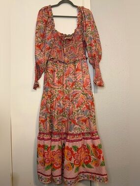 FARM Rio Pink Floral Maxi Dress with Orange & Green Accents